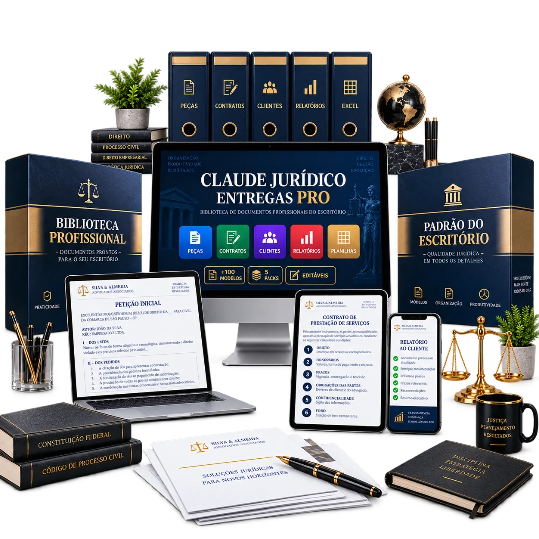 Claude Jurídico Entregas PRO: biblioteca de minutas, contratos, relatórios e documentos jurídicos em notebook, tablet e celular