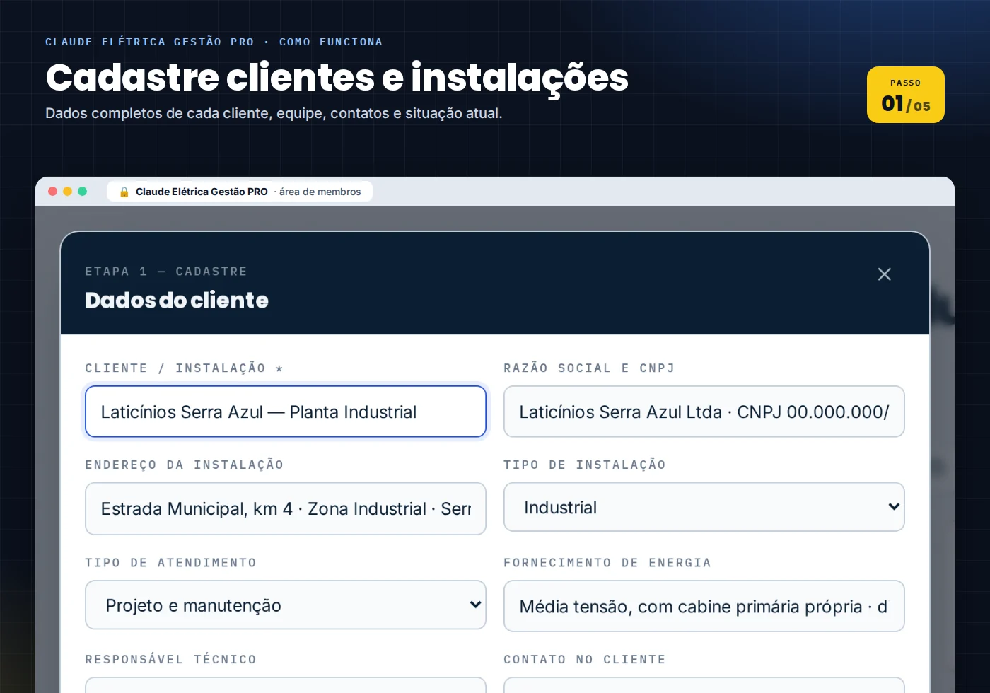 Etapa Cadastre: clientes e instalações elétricas registrados na central.