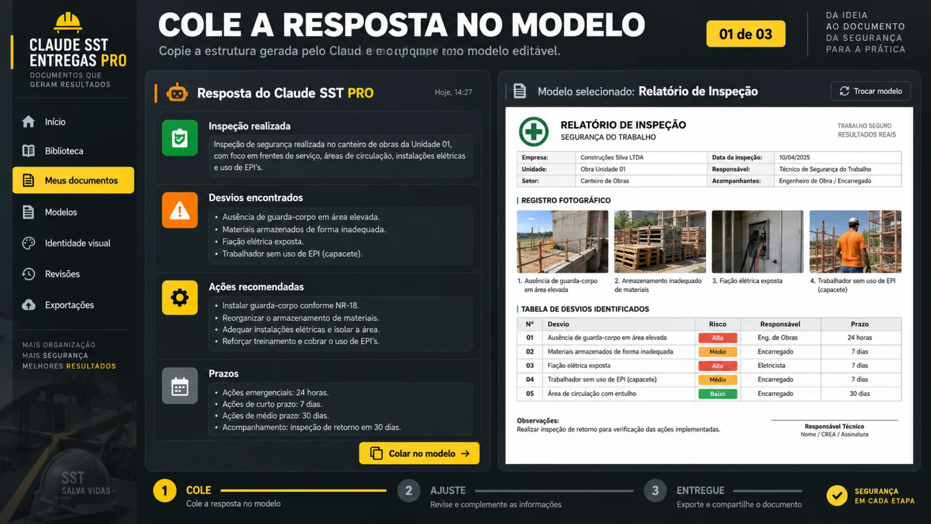 Etapa 2: colar a resposta do Claude no modelo editável correspondente da biblioteca de SST