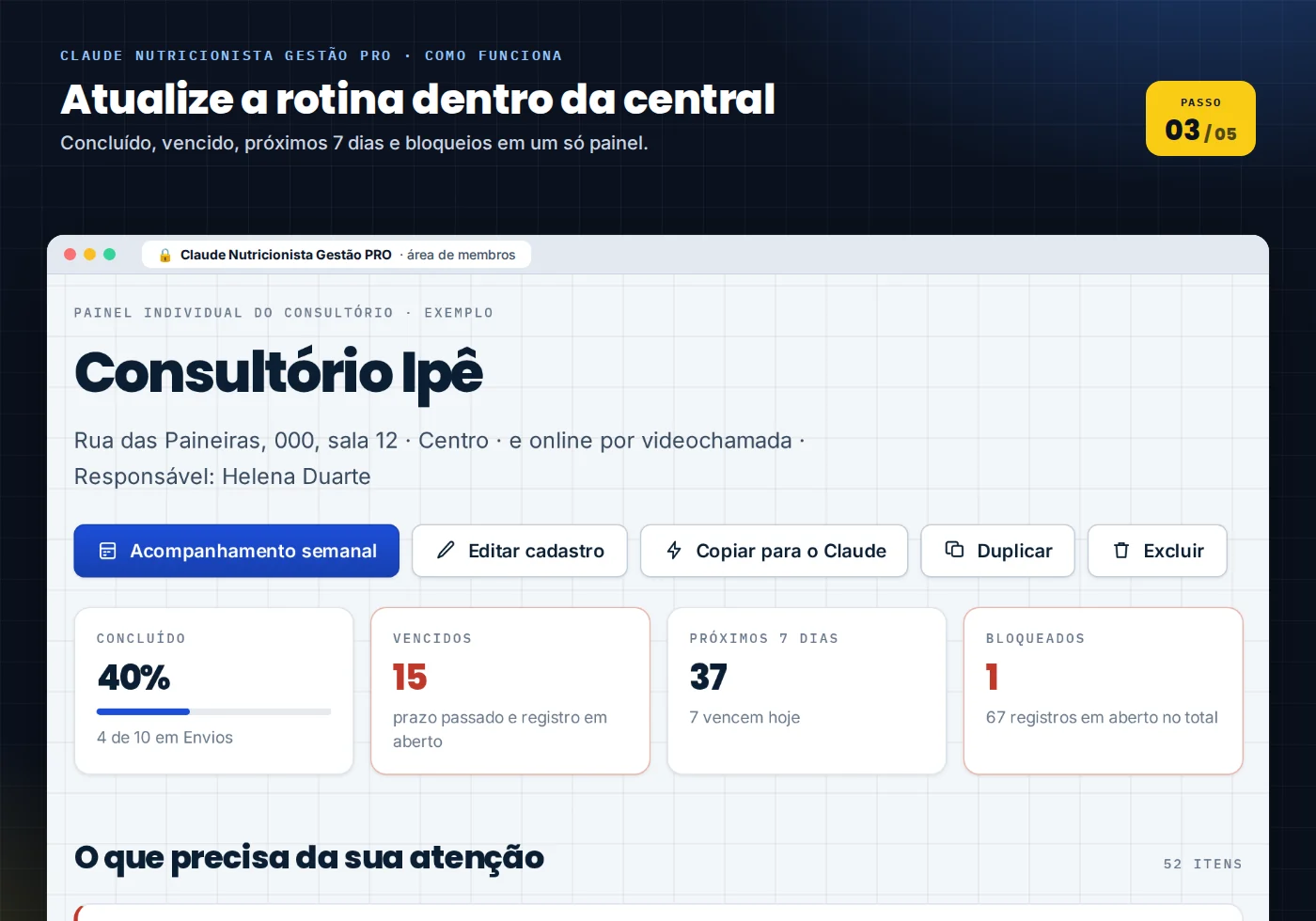 Etapa Acompanhe: situação de cada consulta, retorno e envio dentro da central.