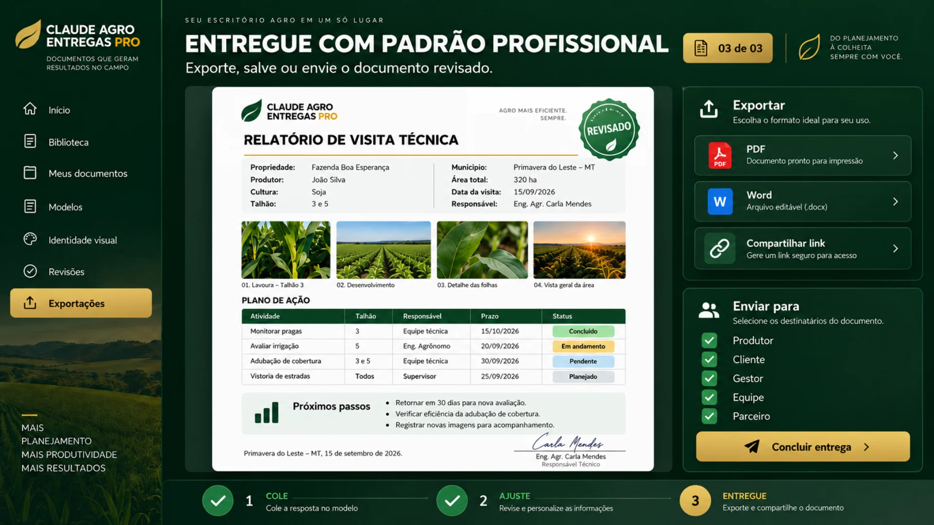 Etapa 4: entregar o documento agronômico finalizado ao produtor